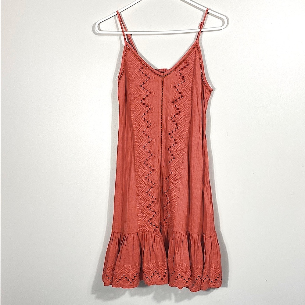 House of Harlow Coral Eyelet Midi Sun dress with ruffle hem size small